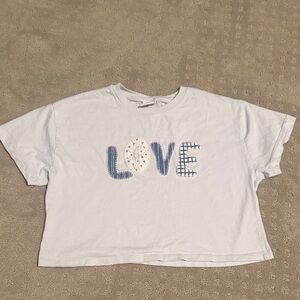 Zara kids light blue Love Crop T-Shirt